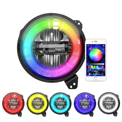 9 Inch Diamond RGB Halo LED Headlights for 18'-25' Jeep Wrangler JL 4xe & Jeep Gladiator JT (2Pcs/Set)