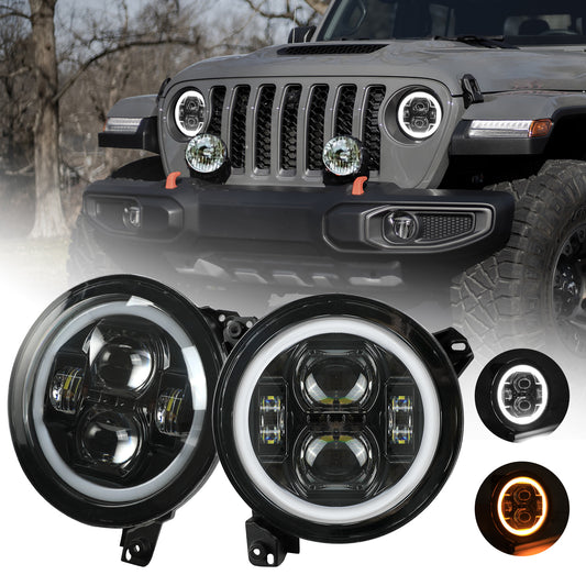9 Inch LED Headlights with DRL & Turn Signals for 2018-2025 Jeep Wrangler JL JLU 4xe & Gladiator JT (2Pcs/Set)