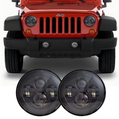 7" 60W Black/Chrome Classic Headlamp Set for (1976-2018) Jeep Wrangler JK (2Pcs/Set)