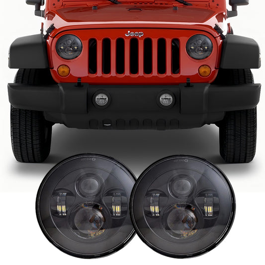 7" 60W Black/Chrome Classic Headlamp Set for (1976-2018) Jeep Wrangler JK (2Pcs/Set)