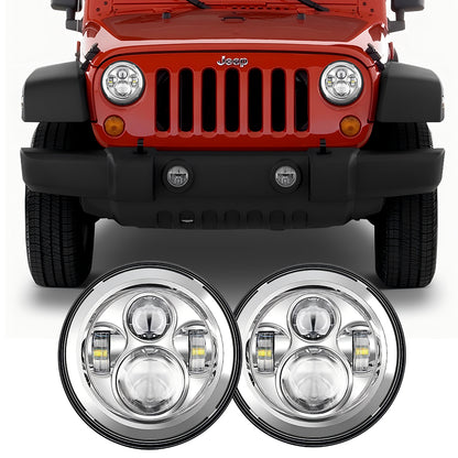 7" 60W Black/Chrome Classic Headlamp Set for (1976-2018) Jeep Wrangler JK (2Pcs/Set)