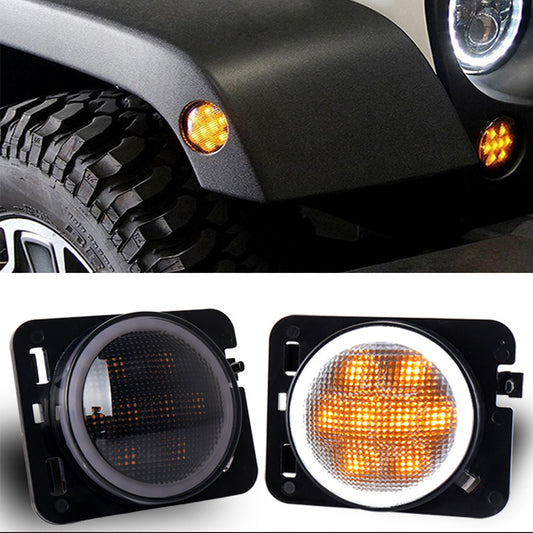 07"-18" Jeep Wrangler JK JKU Smoked LED Side Marker Lights with DRL and Turn Signal (2Pcs/Set)