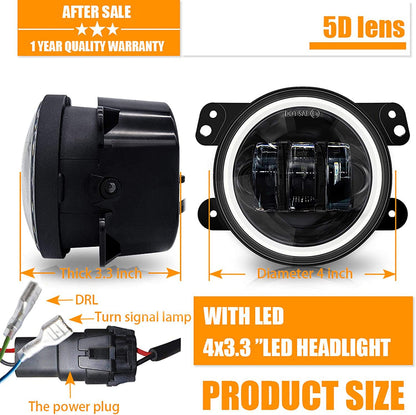 7" Headlight & 4" Fog Light Combo w/ DRL & Turn Signal for 07"-18" Jeep Wrangler JK JKU